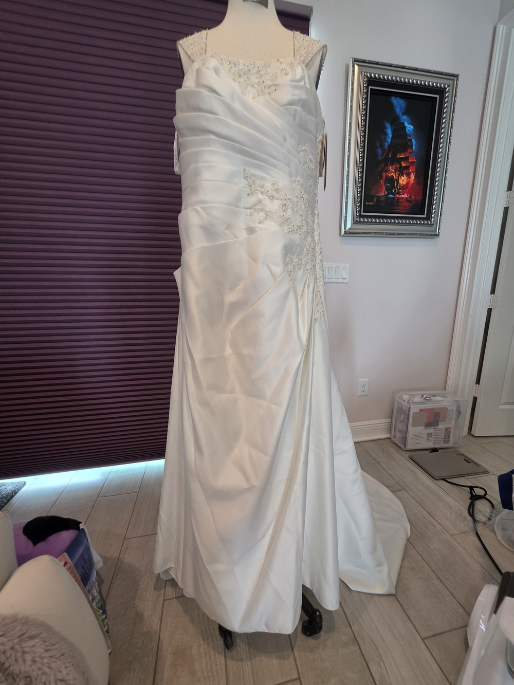 David's Bridal Ivory Wedding Dress - Strapless Beaded Bodice - Picture 6 of 8